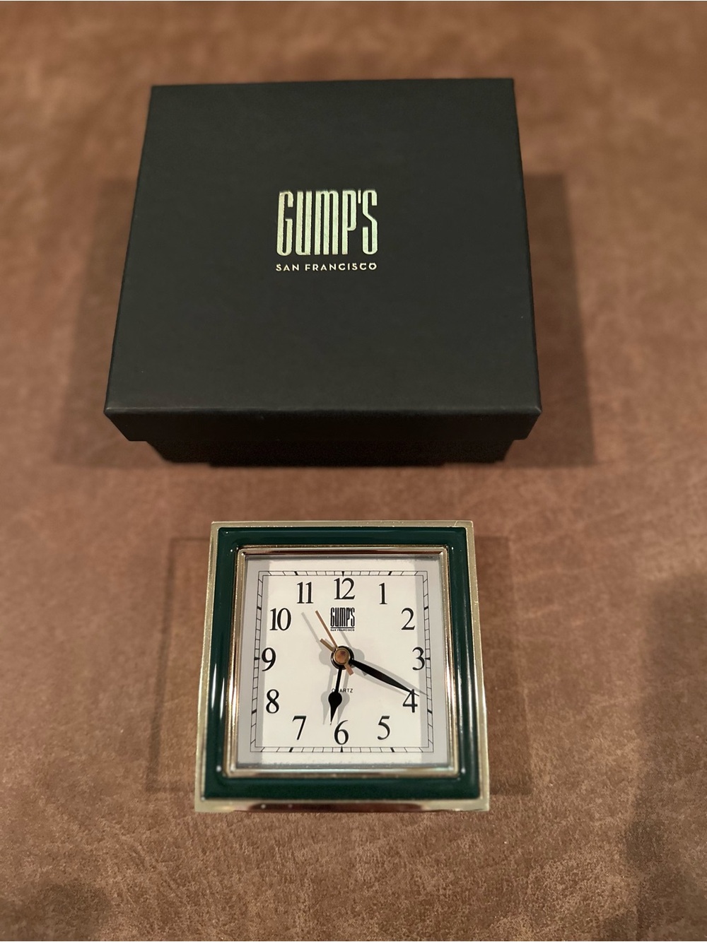 Vintage Gump's Green Enamel Square Clock